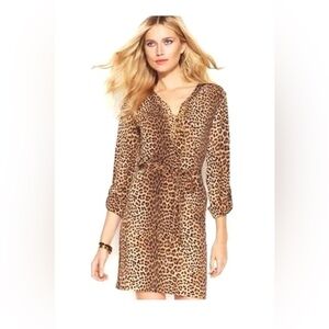 Michael Kors animal print dress with gold metallic tie front